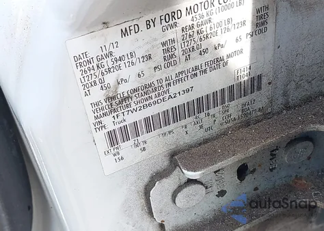 2013 Ford F-250 Lariat из США, поврежденный, VIN 1FT7W2B69DEA21397